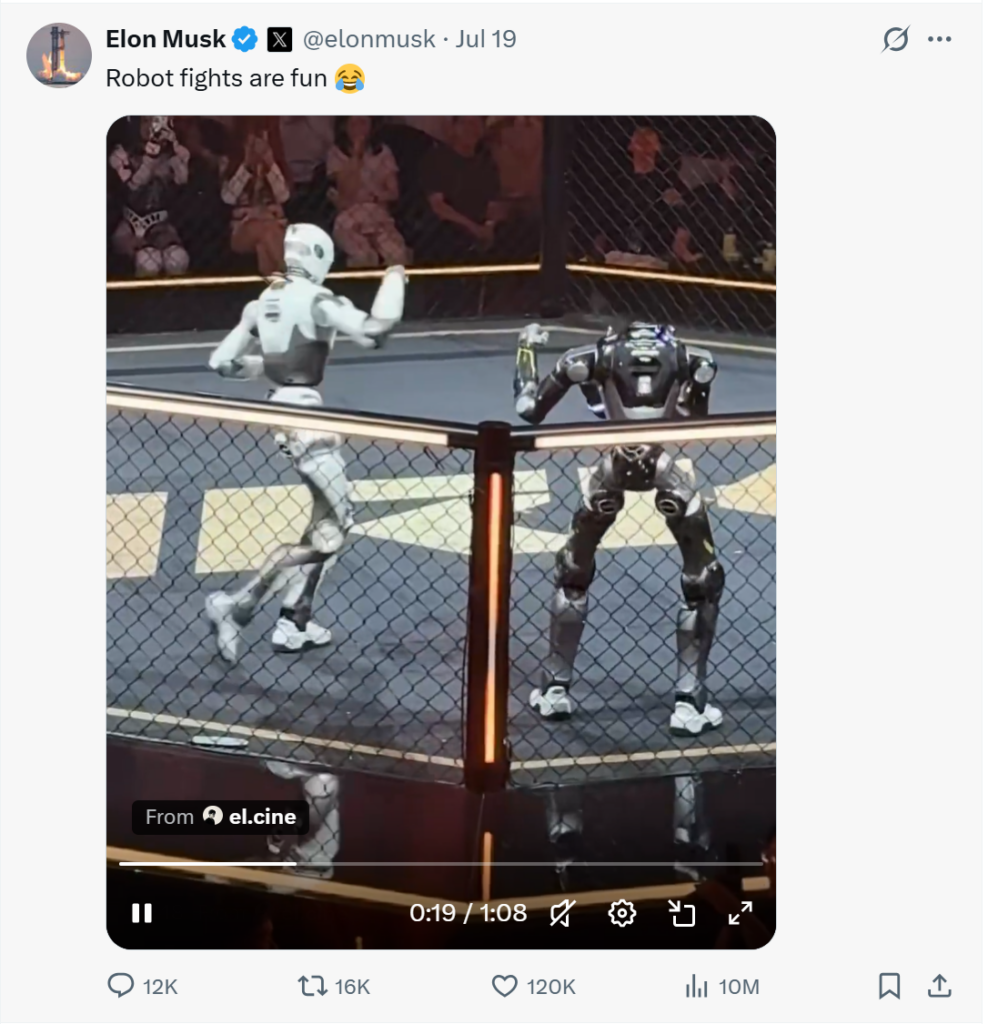 Elon Musk's Robot Video Shows Why Robot Batteries Matter 1 Elon Musk shared a robot fighting video on X